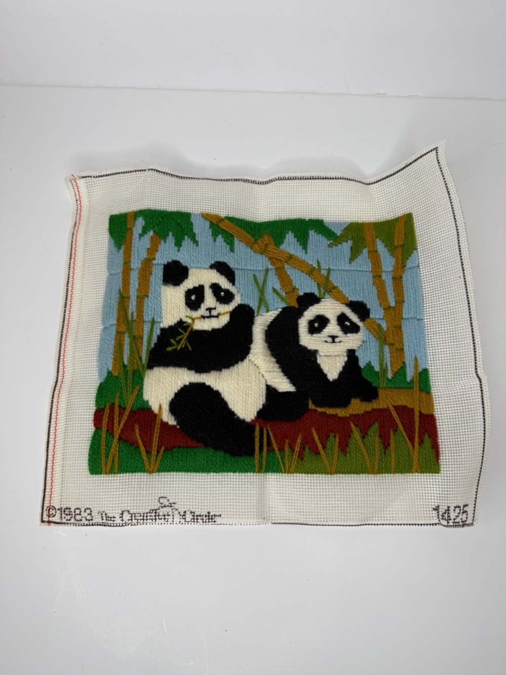 Panda Long Stitch Needlepoint Crewel Artwork COMPLETED Handmade Vintage
